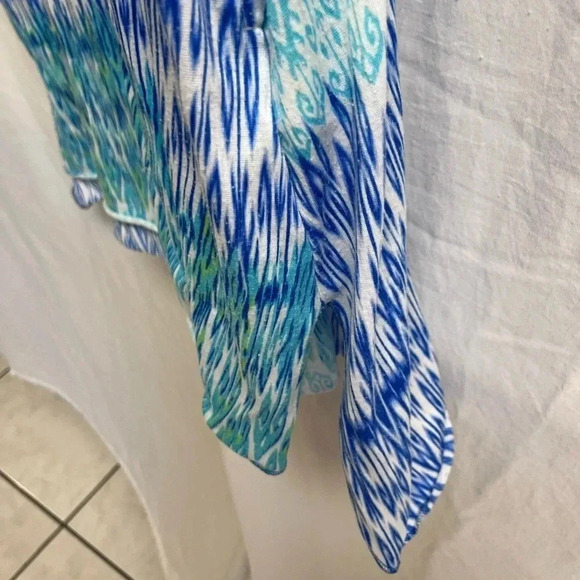 🌊 Vintage Blue Green Ikat Print Button Down Shirt | Boho Beachy Resort Top 🌊 - Picture 4 of 7